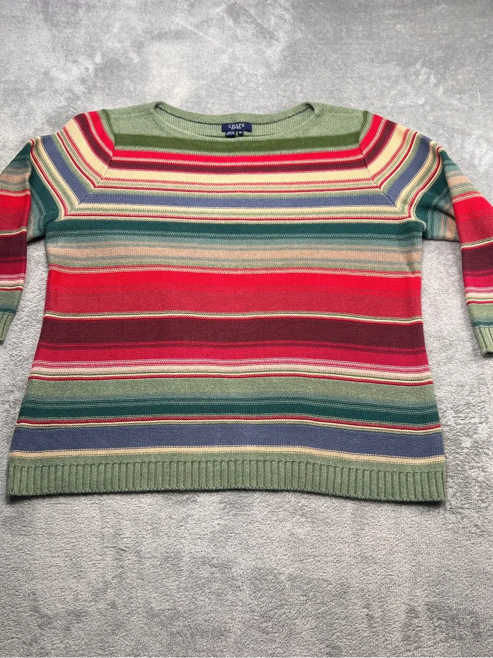 Vintage 90s CHAPS Ralph Lauren Sweater XL 100% Cotton Striped Made Hong Kong